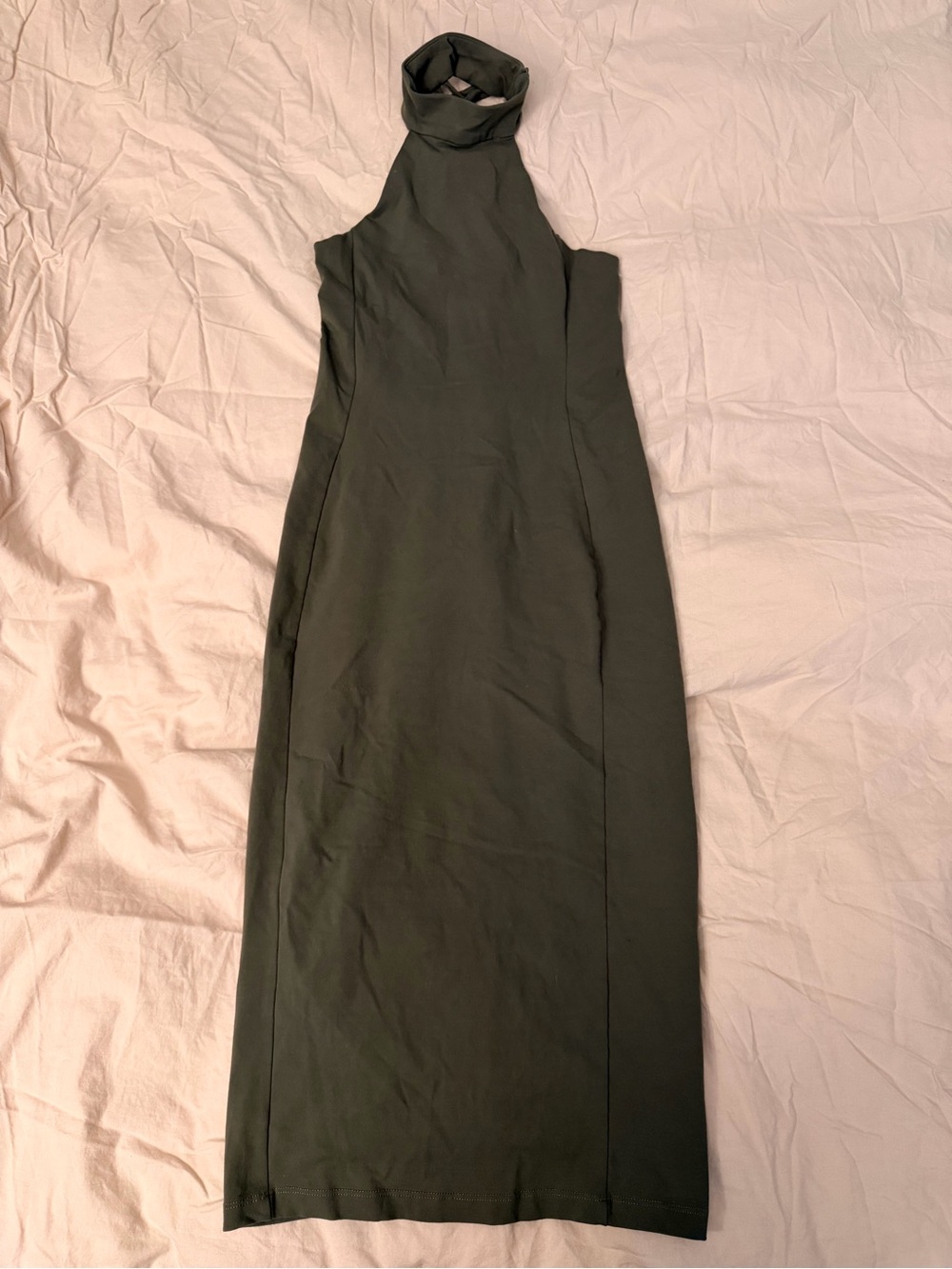 Bebe Olive Green Halter Bodycon Maxi Dress